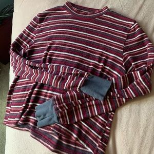 Mock Neck Contrast Trim Striped Tee